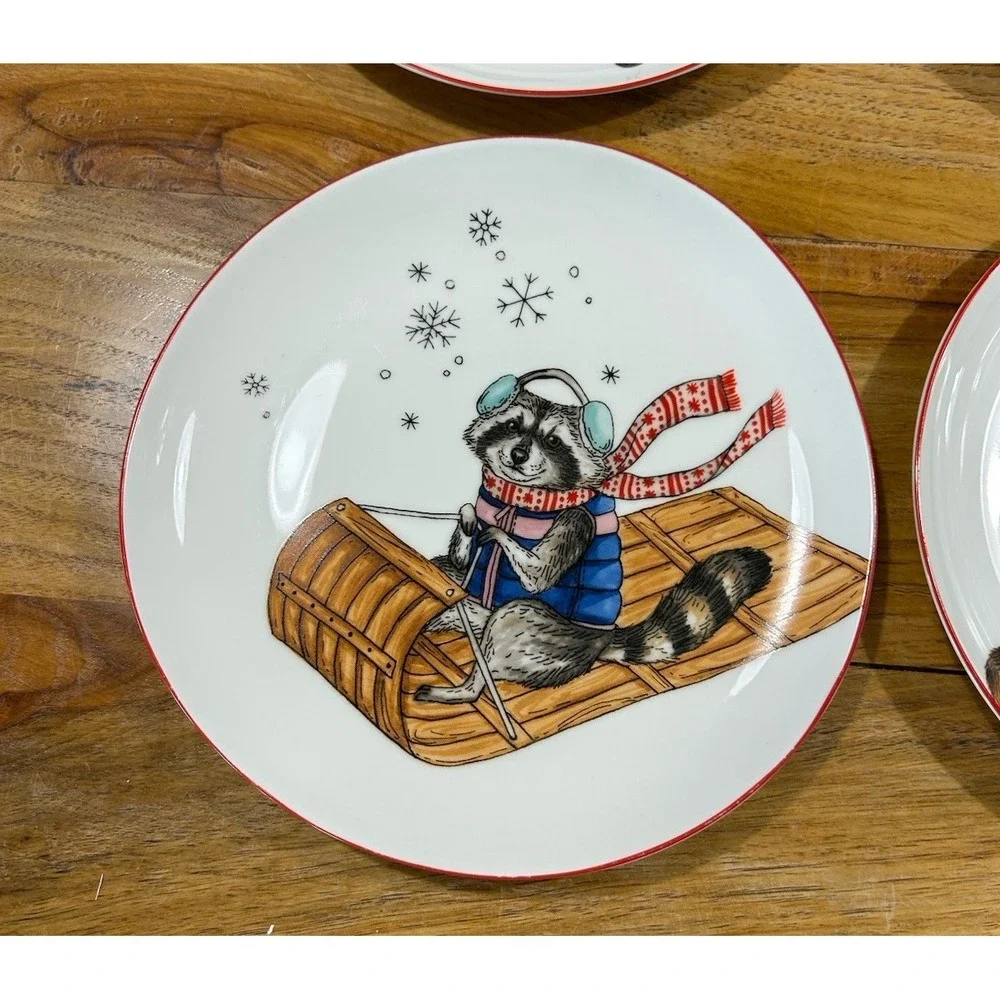 West‎ Elm Rachel Kozlowski Dapper Animal Plates Holiday Lot of 4 VGUC